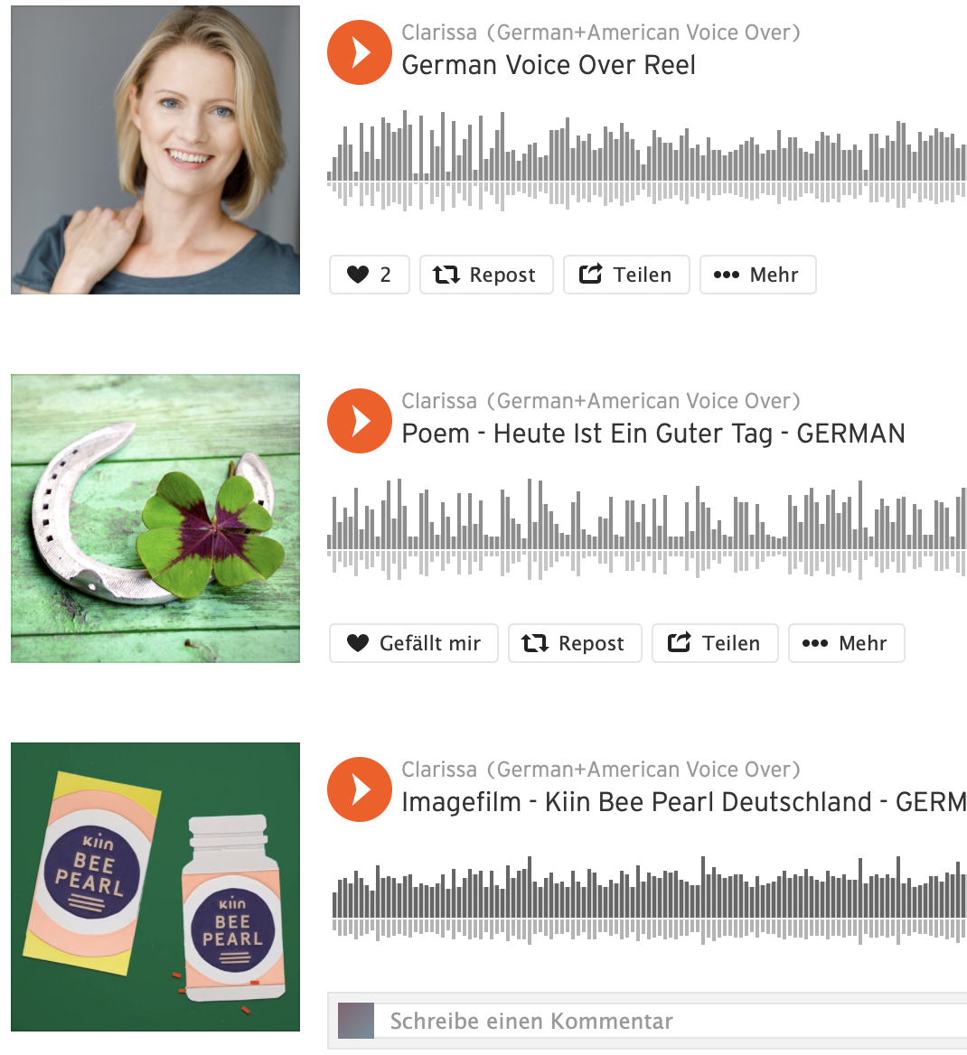 Check out my German + American Voice Over Samples on Soundcloud